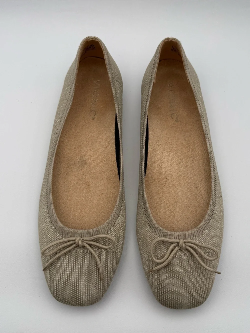 Vionic Klara Knit Ballet Flat Neutral Comfortable Ortho Gold Bow Shimmer 7.5 Y2K
